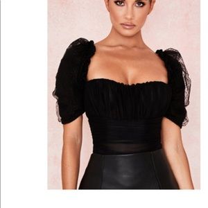 House of CB Nina black ruched mesh body suit